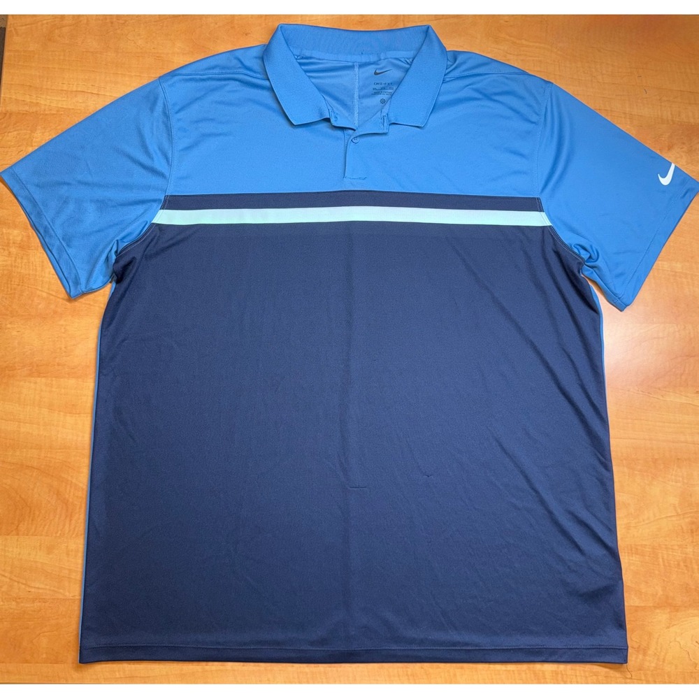 Nike Dri-FIT Mens XXL Blue Colorblock Short‎ Sleeve Golf Polo Shirt